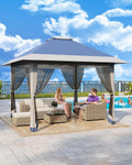 13x13 Pop Up Gazebo, Outdoor Canopy Tent with Mosquito Netting, [Adjustable Height & Spacious] Pop Up Tent with Double Roof, UV-Resistant Outdoor Gazebo for Backyard, Patio, Lawn, Garden, Deck(Blue)