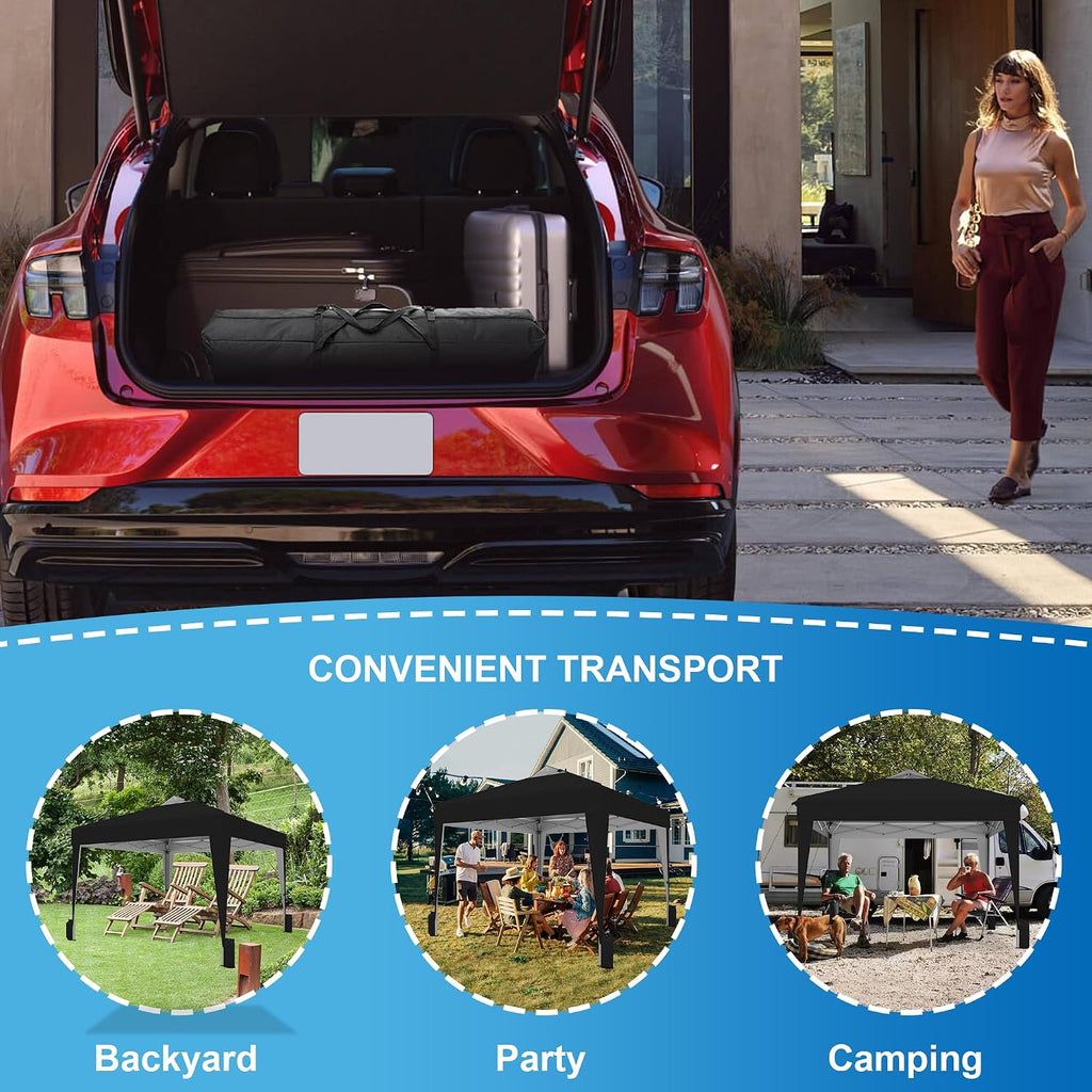 SANWAY 10x10 Pop Up Canopy Tent with Sidewalls x 4 – Easy Setup Canopy Tent, Waterproof, UV-Resistant, Portable with Carry Bag for Outdoor Events, Camping, and Backyard Parties – Black
