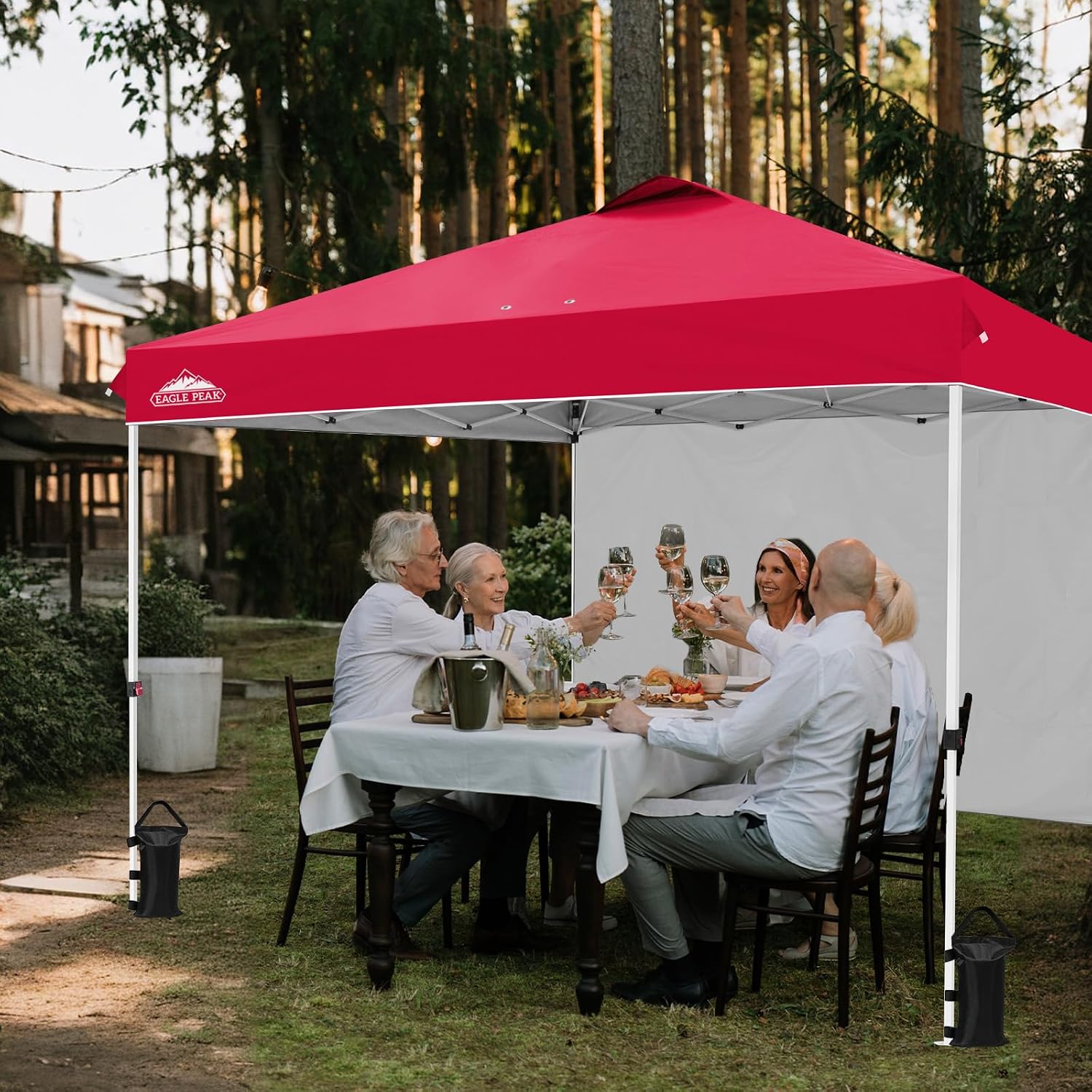 EAGLE PEAK Commercial Canopy 12x12 Pop Up Canopy Tent with 1 Sidewall, Easy Setup Heavy Duty Instant Event Shelter for Vendors & Markets, Outdoor Sun Shade, Red