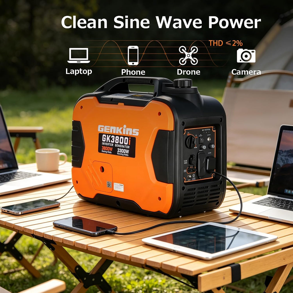 GENKINS Portable Inverter Generator 3800 Watt Gas Generato Super Quiet with Parallel Capability for RV Ready Camping Outdoor, EPA Compliant