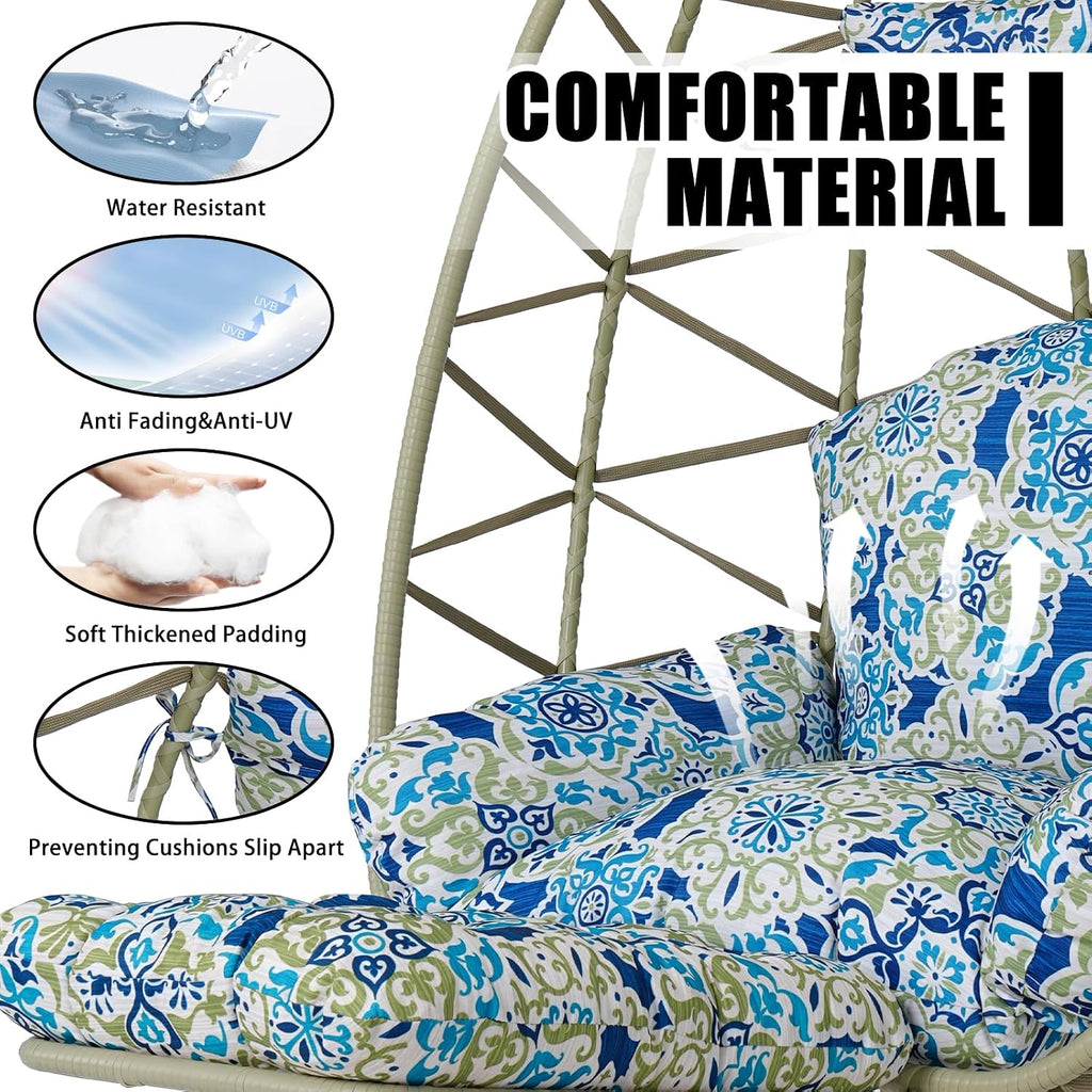 Hanging Egg Chair with Stand & Leg Rest,Rattan Wicker Swing Chair with Cushion,Patio Basket Hanging Chair Wicker Hammock Chair for Indoor Outdoor Bedroom Garden,300LBS (Coffee Rattan&Floral Cushion)