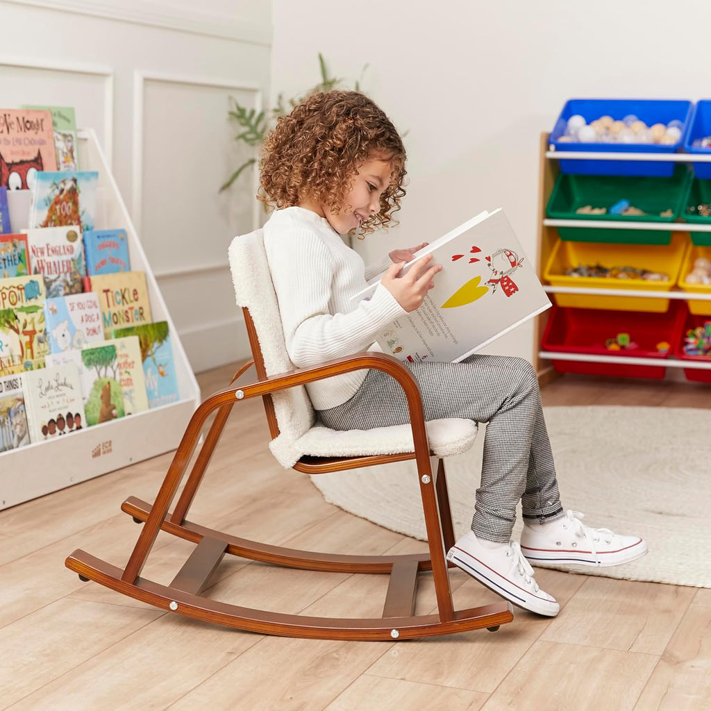ECR4Kids Bentwood Reading Rocking Chair with Armrests and Cushion, Montessori Furniture, Dark Walnut