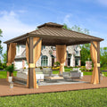 EROMMY 12' x 12' Hardtop Gazebo, Aluminum Frame Gazebos with Galvanized Steel Double Roof, Permanent Outdoor Metal Pavilion with Curtain and Netting for Patio, Lawn, Deck