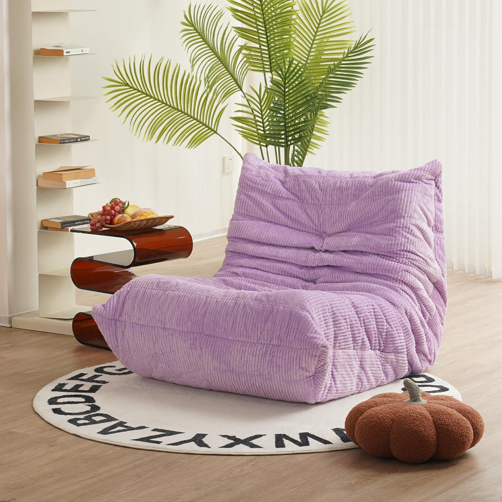 N&V Mid Century Armless Floor Sofa, Soft Premium Corduroy, Lavender