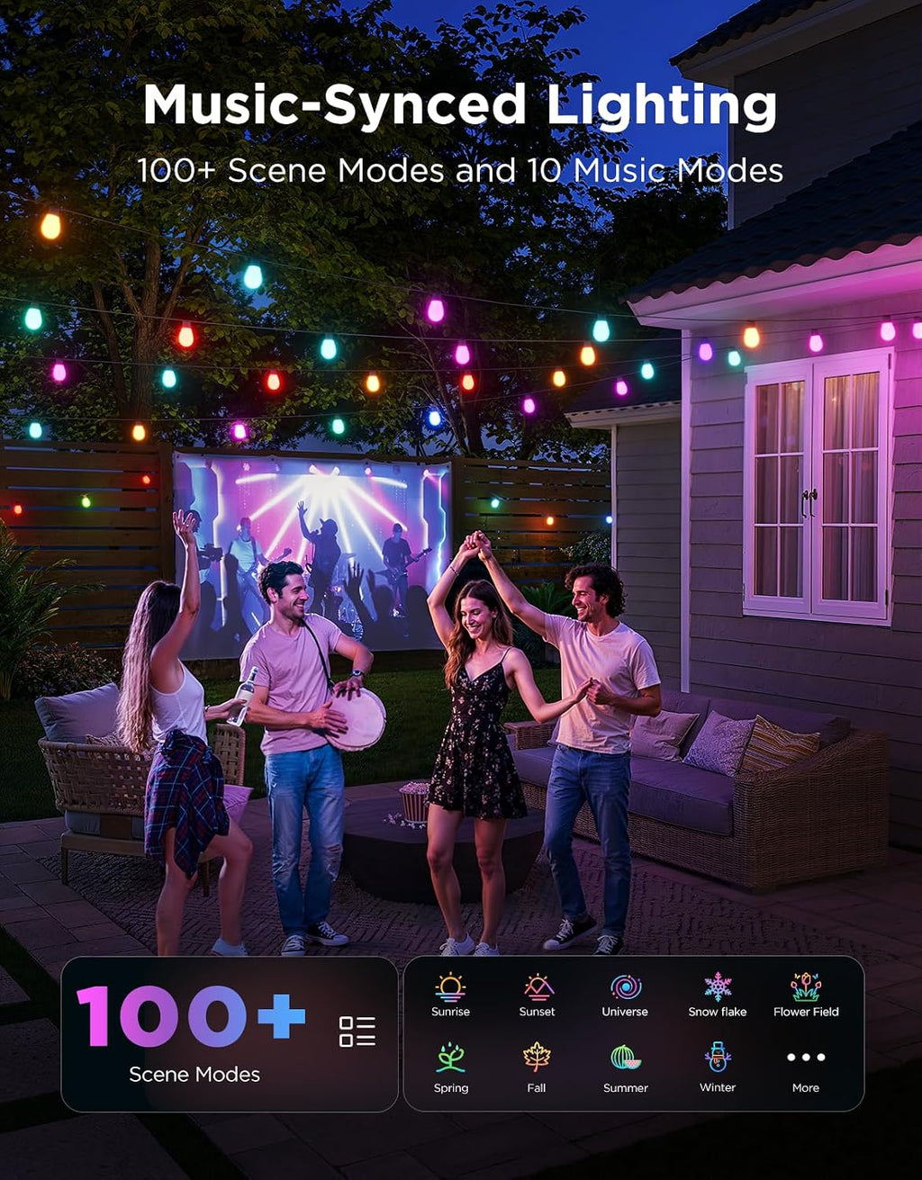 Govee S14 Bulb Outdoor String Lights 2, 144ft Smart RGBIC Warm White Lights with 45 LED Bulbs(3 Ropes of 48ft), 111 Scene Modes for Patio Decor, IP66 Compatible with Alexa, Google, Matter, APP Control