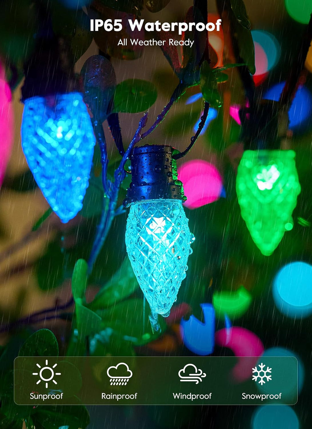 Brightown Smart C9 LED Christmas Lights, 150 LED RGB C9 String Light with Remote, App Control, Music Sync, Connectable Waterproof Outdoor Christmas Lights for House Tree Patio Holiday Xmas Decor