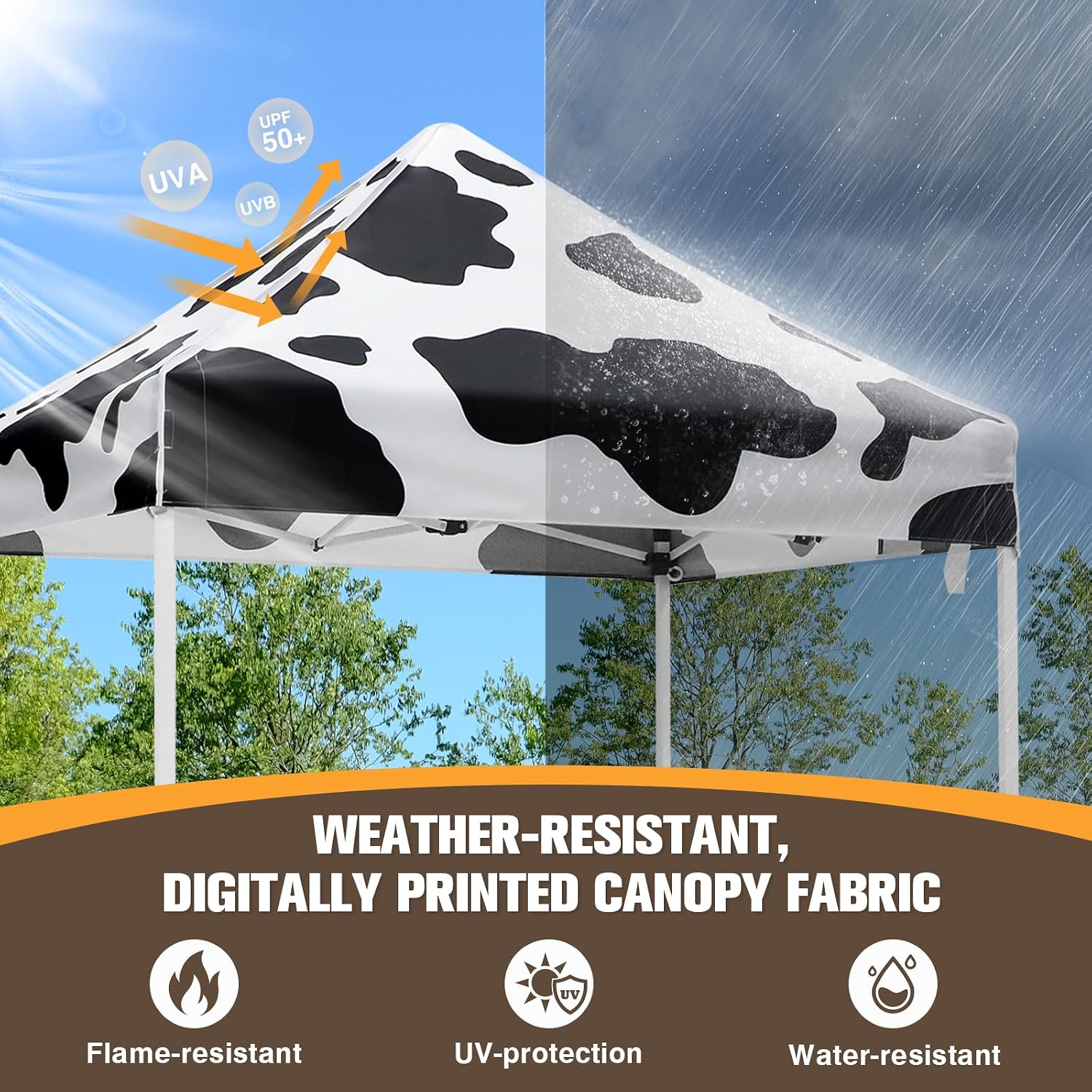 EAGLE PEAK 5x5 Pop Up Canopy Tent Instant Outdoor Canopy Easy Set-up Straight Leg Folding Shelter, Cow Print
