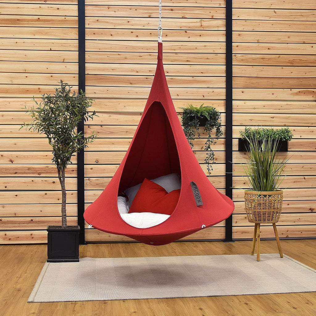 Cacoon Hanging Chair for Kids - Weight Capacity 220Lbs - Outdoor and Indoor Use - Hanging Kit Included - Aluminum Ring for Durability (Chili Red)