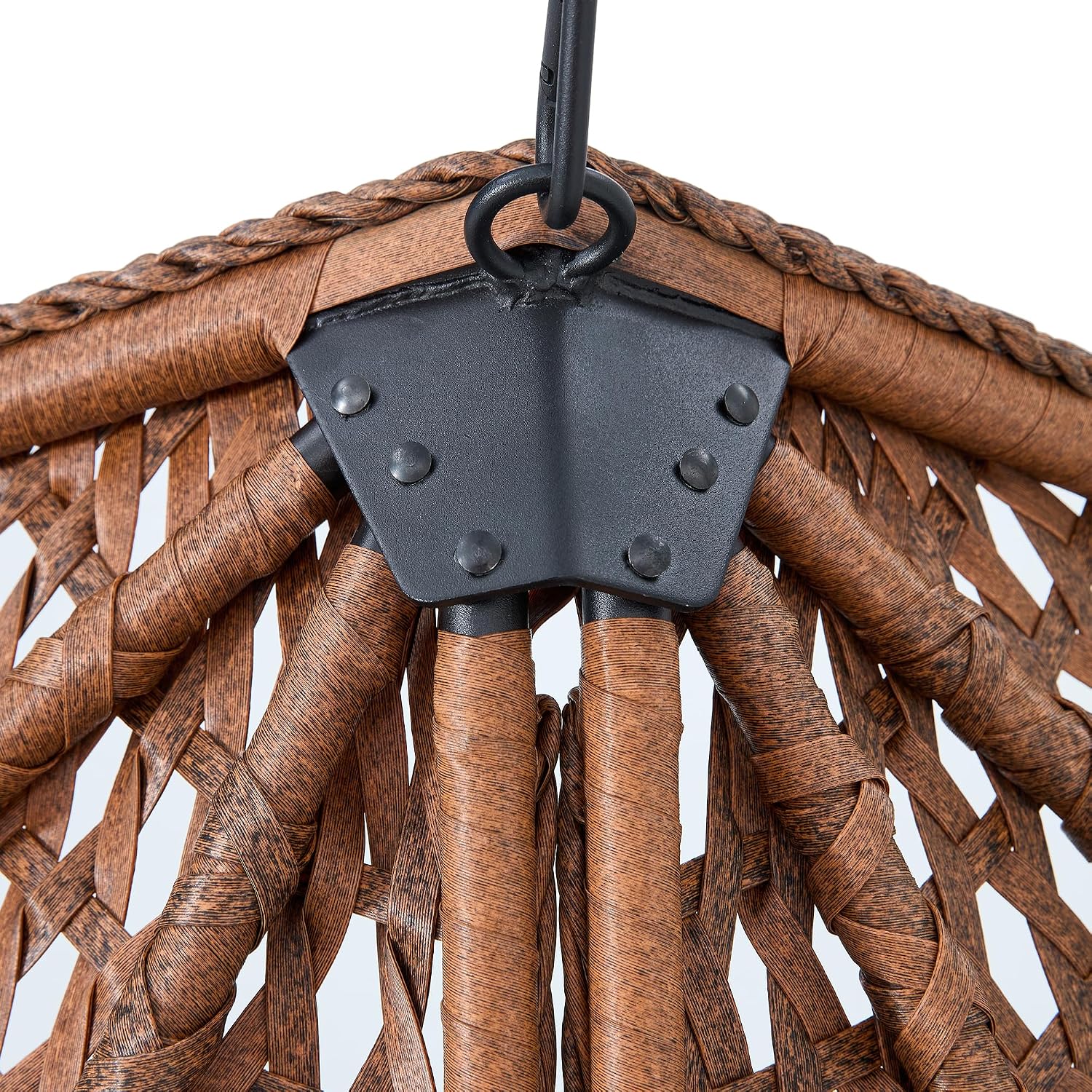 Egg Swing Chair Outdoor with Stand, Hanging Egg Rattan Basket Chair with Cushion and Pillow, Swinging Egg Chair, Foldable Basket and Metal Stand for Porch, Patio, Bedroom, Balcony,Yard (Brown)