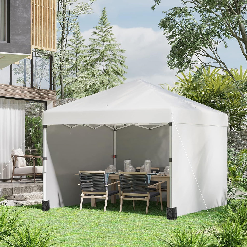 Outsunny 10' x 10' Pop Up Canopy Tent with 3 Sidewalls, Leg Weight Bags and Carry Bag, Height Adjustable, Instant Party Tent Event Shelter Gazebo for Garden, Patio, Cream