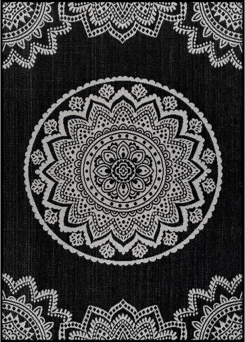 CAMILSON Outdoor Rug 9x12 Modern Large Area Rugs for Indoor and Outdoor Patios and Porches - Waterproof Washable Non-Shedding Easy-to-Clean Outside Carpet (9 x 12 Medallion - Black/White)