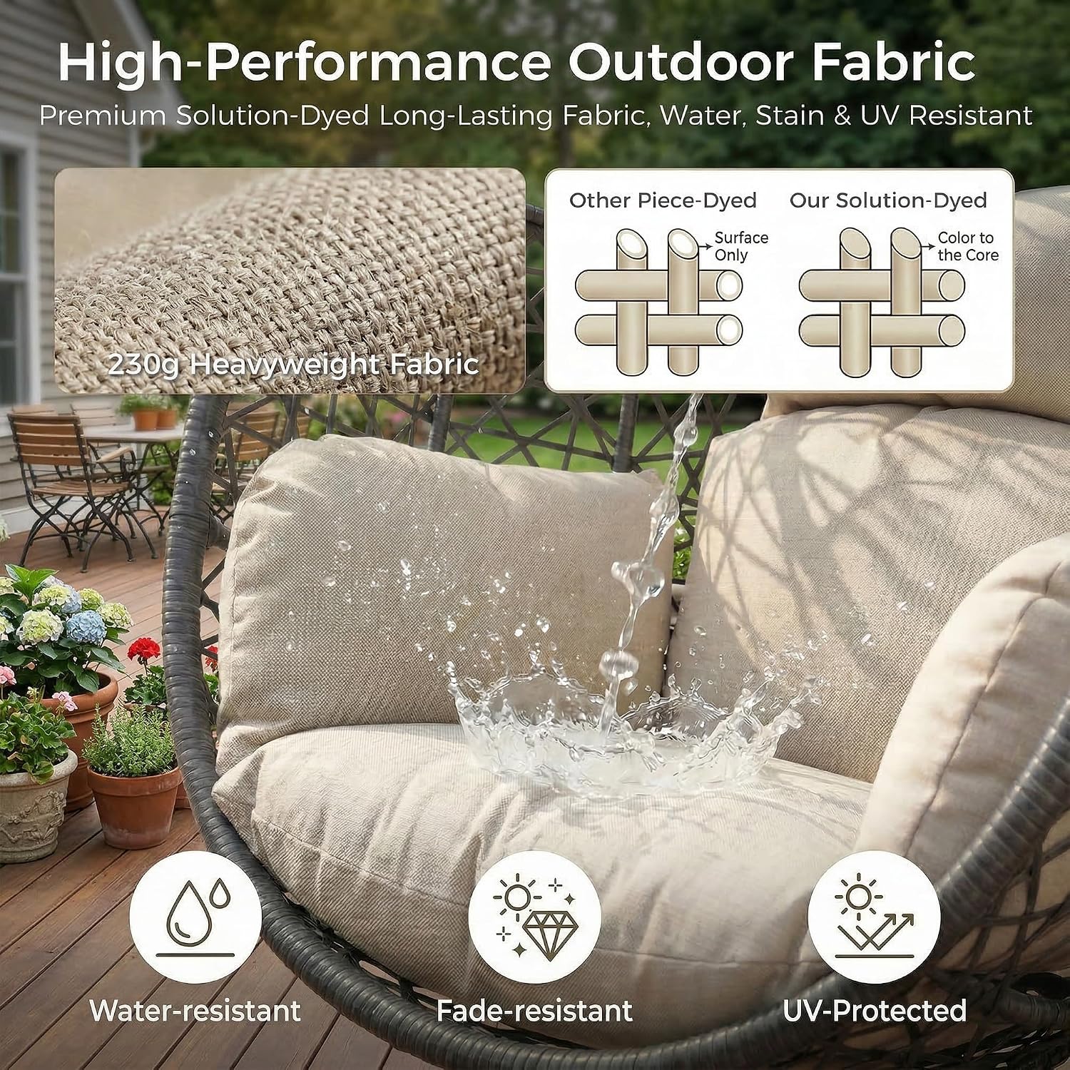 BULEXYARD Oversized Hanging Egg Chair with Stand, Indoor Outdoor Grey Wicker Bird Cage Swing Chair, Patio Hammock Swinging Chair with Beige Cushion for Balcony, Porch, 350lbs Capacity