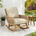 Christopher Knight Home Nadine Patio Rocking Chair, Wicker Rocker, Wood Leg Rocking Chair, PE Rattan Wicker Chair, Rocking Chair with Cushions, Comfort Wicker Rocker for Backyard Balcony Porch, Beige