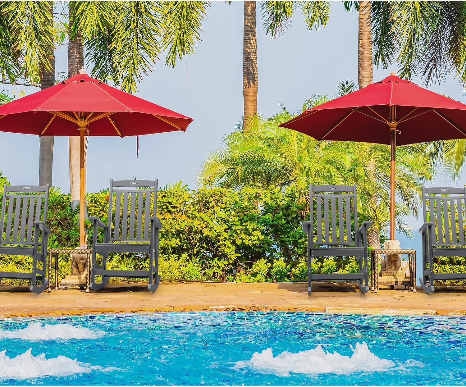 FUNBERRY Outdoor Rocking Chairs Set of 4, HDPE All Weather Poly Lumber Rocker, High Back Patio Rockers Easy Assembly