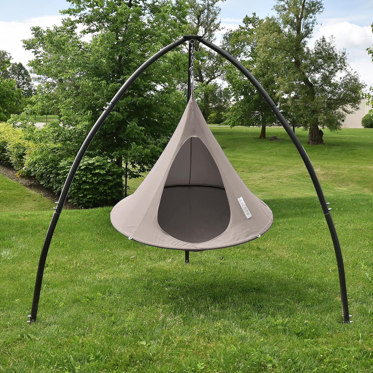 Single Cacoon Hanging Chair – Cozy Indoor/Outdoor Hammock with Polyester Canvas, 440 lb Capacity, Includes 18ft Rope & Carabiner (Taupe)