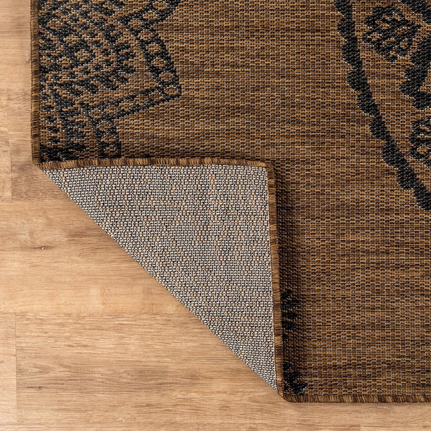 CAMILSON Outdoor Rug 9x12 Modern Large Area Rugs for Indoor and Outdoor Patios and Porches - Waterproof Washable Non-Shedding Easy-to-Clean Outside Carpet (9 x 12 Medallion - Gold/Black)