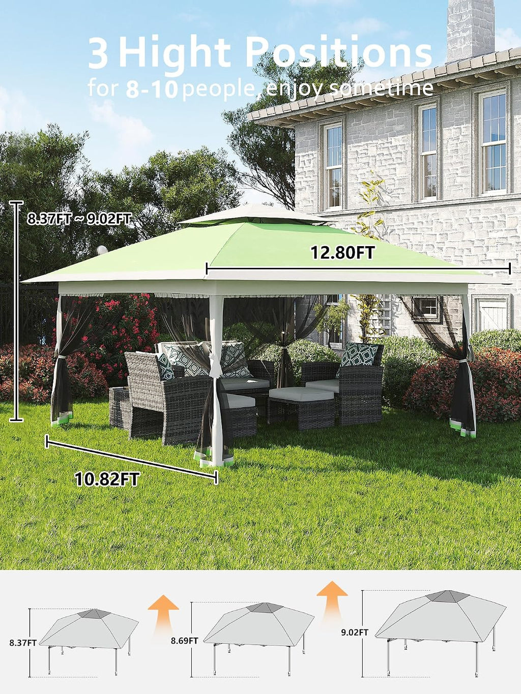 Hipicute 13 X 13FT Pop Up Gazebo, Canopy Tent,Gazebos on Clearance,Patio Folding Canopy with Mosquito Netting - Backyard Tent for Party,Wedding, Outdoor Dining, Patio, Backyard (Olive Green+Hemp Grey)