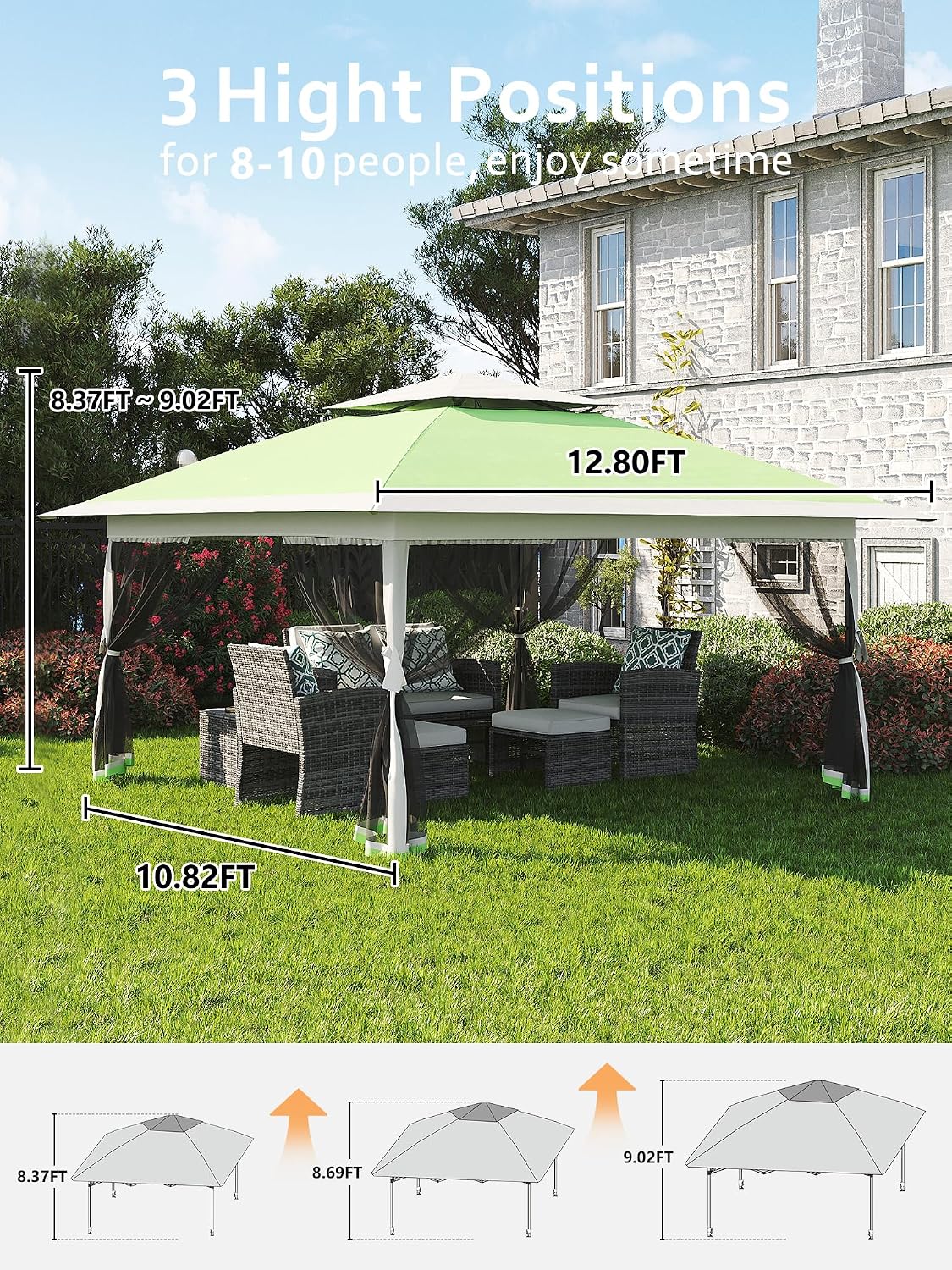 Garvee 13x13 ft Pop Up Gazebo, Canopy Tent with Mosquito Netting, Gazebos on Clearance, Outdoor Patio Gazebo, Backyard Tent for Party, Wedding, Outdoor Dining(Olive Green+Hemp Grey)