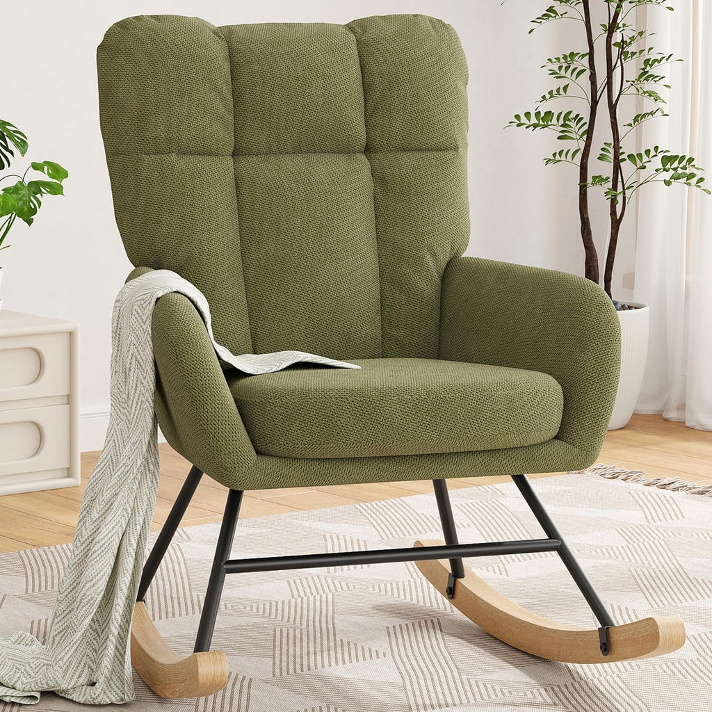 Baby Nursery Rocking Chair, Teddy Modern Nursing Chair for Small Spaces Indoor, Nursery Rocker for Breastfeeding, Accent Glider Chairs for Living Room, Bedroom, Green
