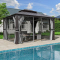 Amopatio 12' X 16' Permanent Hardtop Gazebo Aluminum Gazebo with Double Galvanized Steel Roof, Curtains and Netting Included,Outdoor Metal Pergola for Patios, Garden, Parties, Lawns