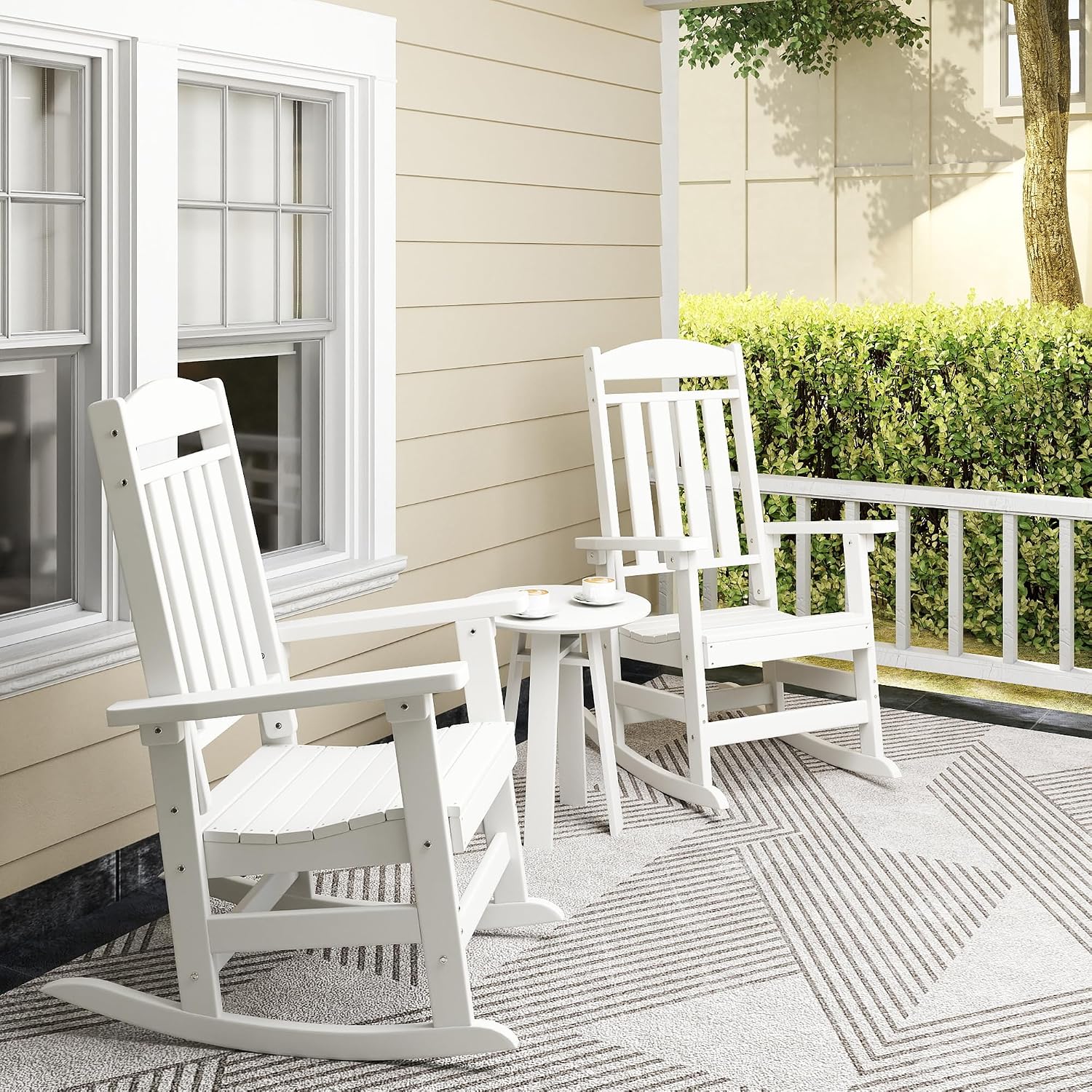 NAVINE Outdoor Rocking Chairs Set of 8, Oversized High Back Patio Rocking Chairs, All Weather Porch Rocking Chairs for Outside. White