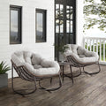 Large Indoor Outdoor Rocking Chair, Oversized Rocking Papasan Chair with Thick Cushion and Frame Outdoor Rocker, Comfy Wicker Egg Chairs Lounge for Outside Porch Patio Backyard (Beige, Set of 2)