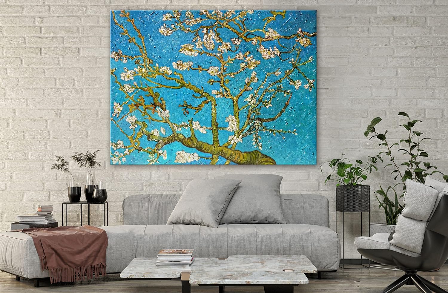 SpiritualHands Wheat Field with Cypresses Vincent Van Gogh Canvas Wall Art, The Starry Night Van Gogh Posters Self Portrait, Large Framed Wall Art Paintings for Wall Decorations for Bedroom (Vincent van Gogh Almond Blossom, 24' x 36' - Ready to Hang)