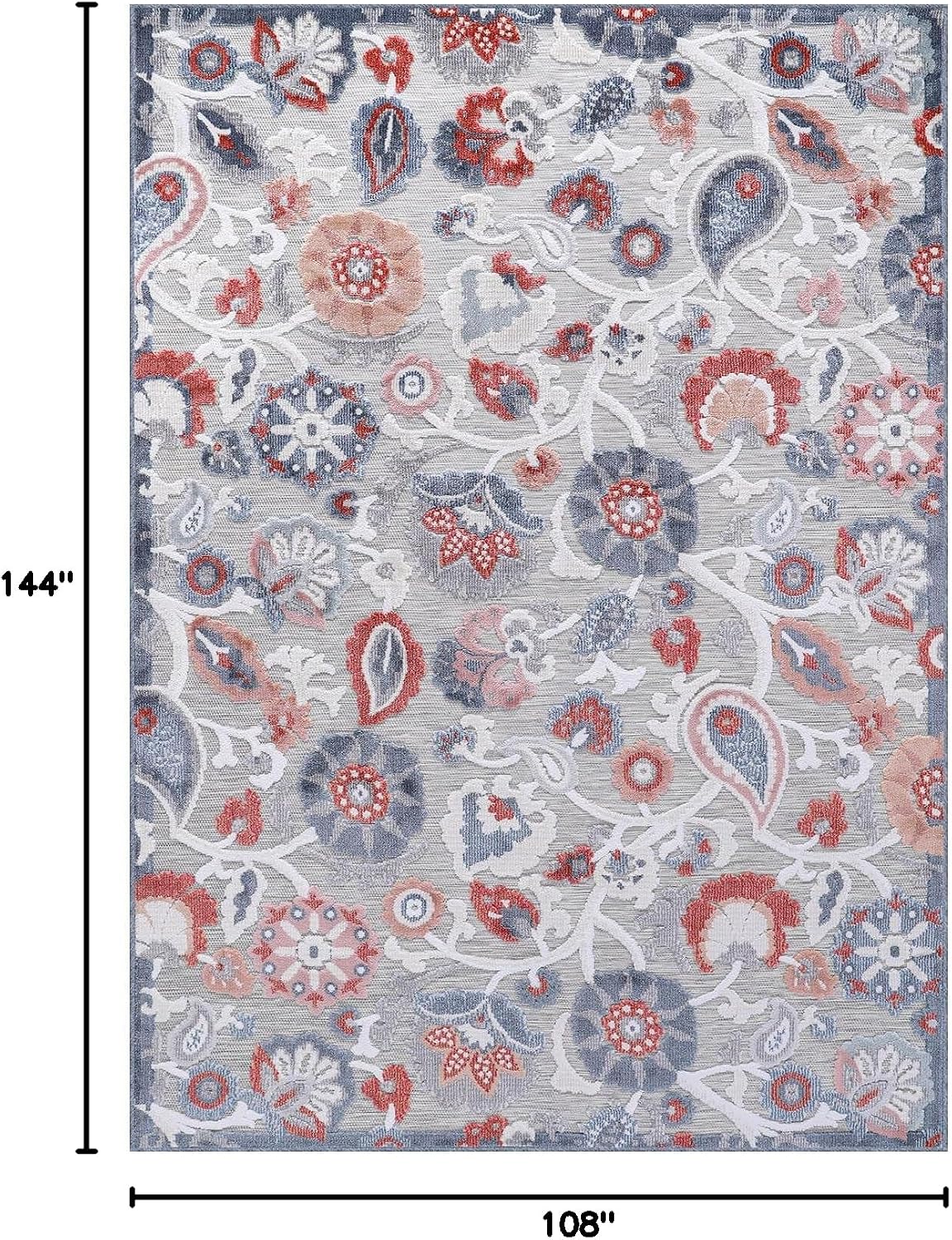 Luul Home Floral Indoor Outdoor Rugs 9x12 Large Area Rug for Living Room, Patio Decor, Kitchen, and Entryway Rug, Washable Stain Resistant Outside Carpet Multi 9 x 12