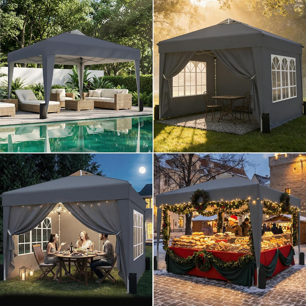 SANWAY 10x10 Pop Up Canopy Tent with Sidewalls x 4 – Easy Setup Canopy Tent, Waterproof, UV-Resistant, Portable with Carry Bag for Outdoor Events, Camping, and Backyard Parties – Dark Gray