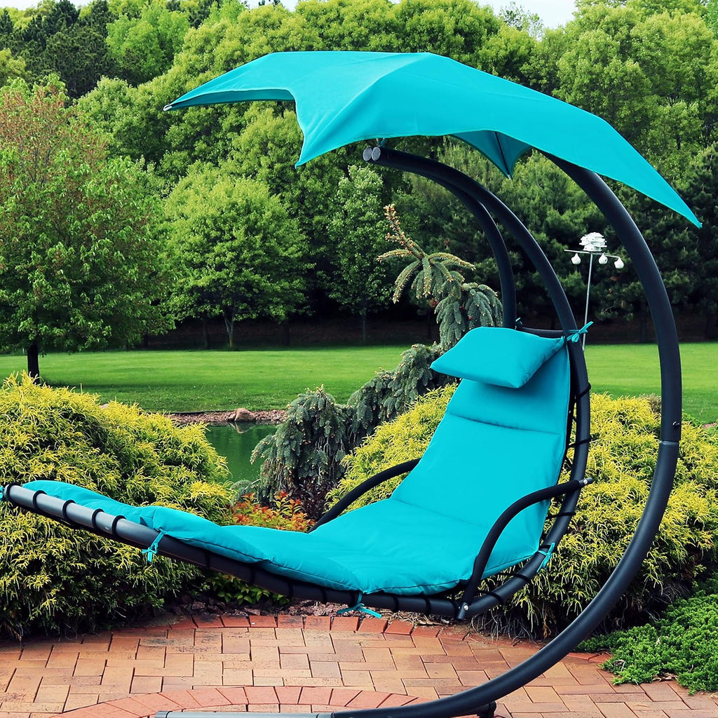 Sunnydaze Outdoor Hanging Lounge Chair Replacement Cushion and Floating Umbrella Fabric Only - Curved Swing Chair Cushion Replacement - Teal