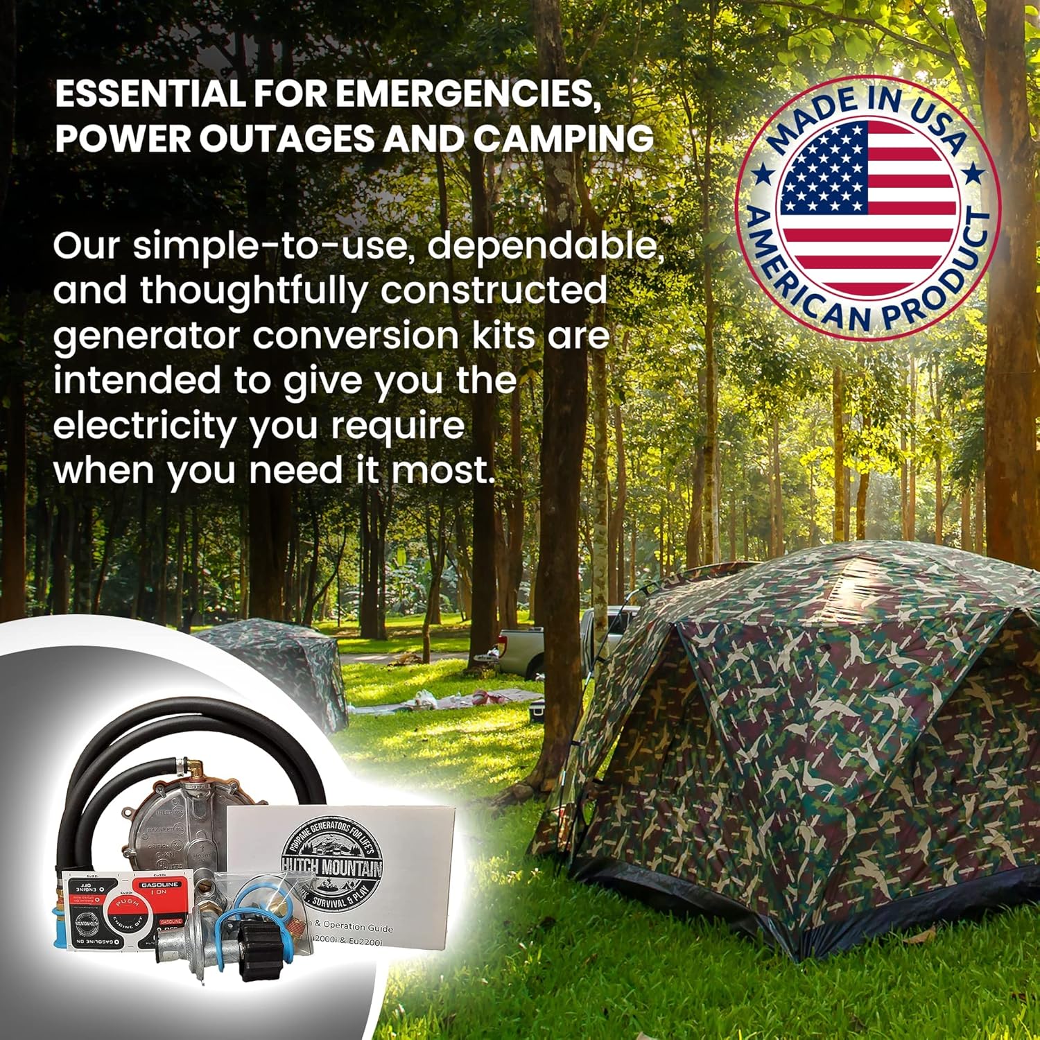 Hutch Mountain Generator Propane Conversion Kit Honda EU3000is- Dual-Fuel Conversion for Propane & Gasoline - Portable Generator Backup Kit for Home Emergencies, Camping, and RVs
