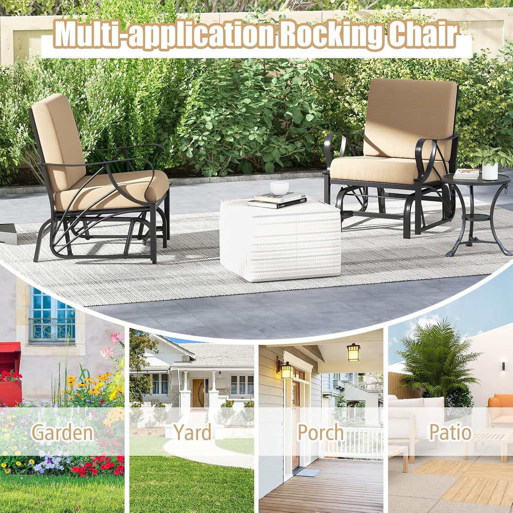 Giantex Patio Glider, Outdoor Rocking Chair with Thick Cushion, Sprayed Metal Frame, Curved Armrest, Glider Swing Chair for Garden, Yard, Lawn, Porch Rocker