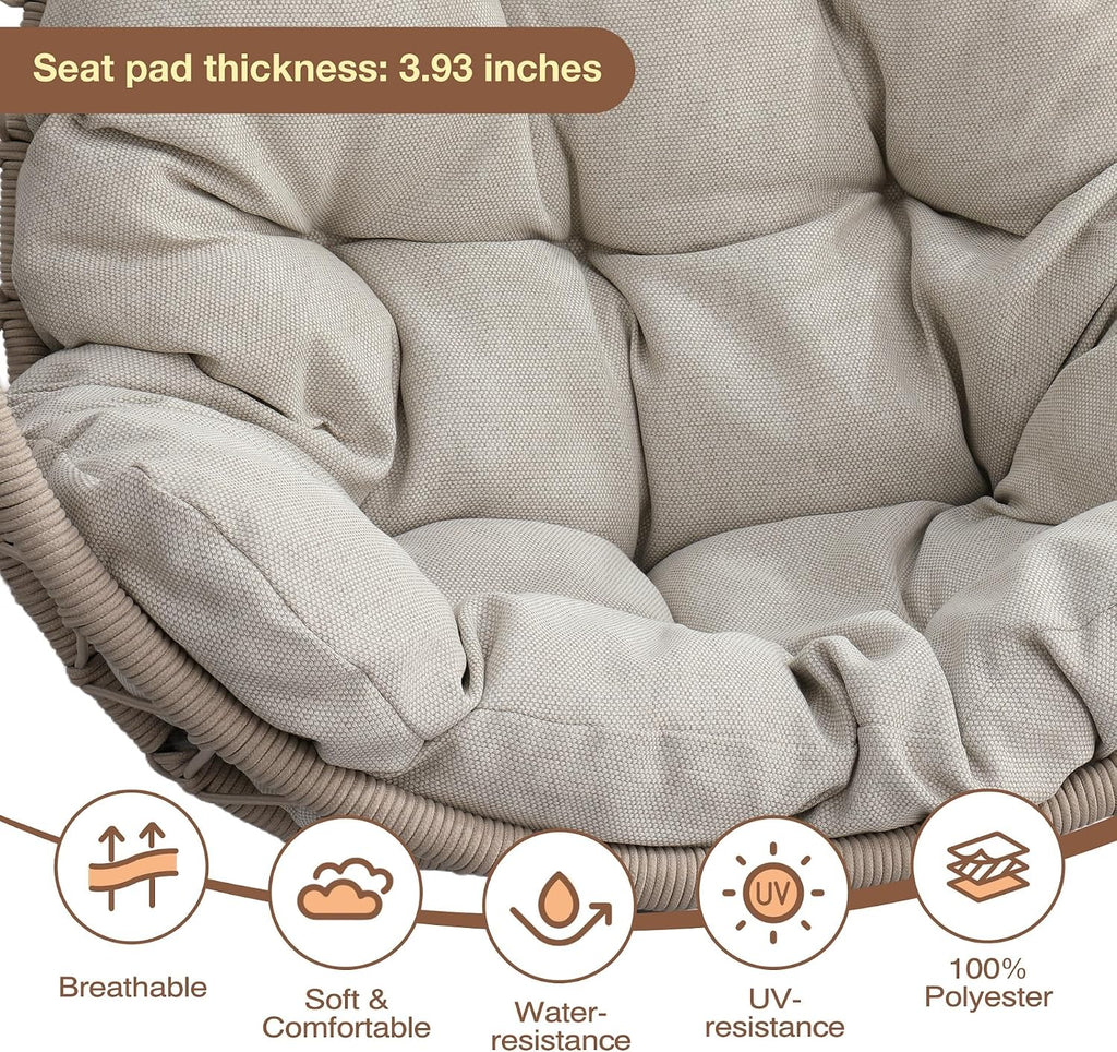 Hanging Egg Chair with Stand, Foldable Patio Hammock Egg Swing Chair Made by All-Weather Core-Spun Polyester Rope with Soft Cushion for Bedroom Garden Indoor Outdoor, 350Lbs Cap. (Grey)