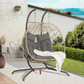 JOYBASE Double Swing Egg Chair with Stand, 2-Person Hanging Egg Chair Wicker Rattan Oversized Swinging Chair for Outdoor Indoor Garden Patio (Dark Grey Cushion and Beige Rattan)