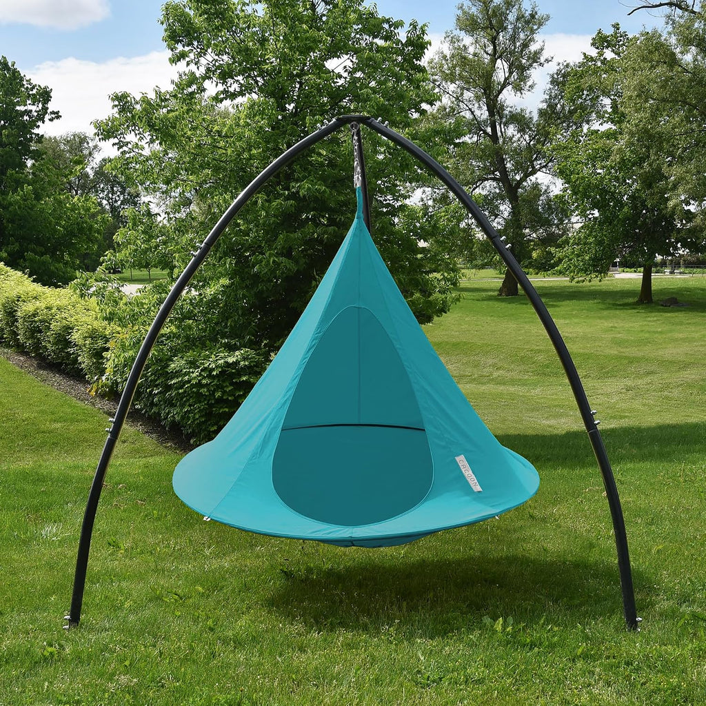 Double Cacoon Hanging Chair for Two – Cozy Indoor/Outdoor Hammock with Polyester Canvas, 440 lb Capacity, Includes 18ft Rope & Carabiner (Bayou Breeze)
