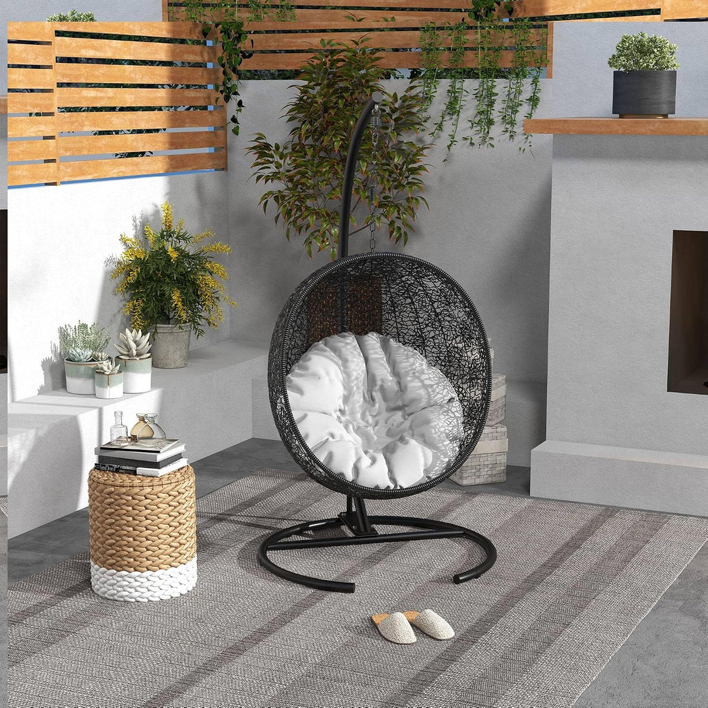 Outsunny Hanging Hammock Chair Stand with Round Base, C Hanging Stand Frame for Hammock Chair, Egg Chair, Porch Swing Chair, Indoor & Outdoor, Black