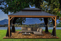 Kozyard Apollo 12'x16' Hardtop Gazebo, Wooden Coated Aluminum Frame Canopy with Galvanized Steel Double Roof, Outdoor Permanent Metal Pavilion with Netting for Patio, Deck and Lawn (12ft x 16ft)