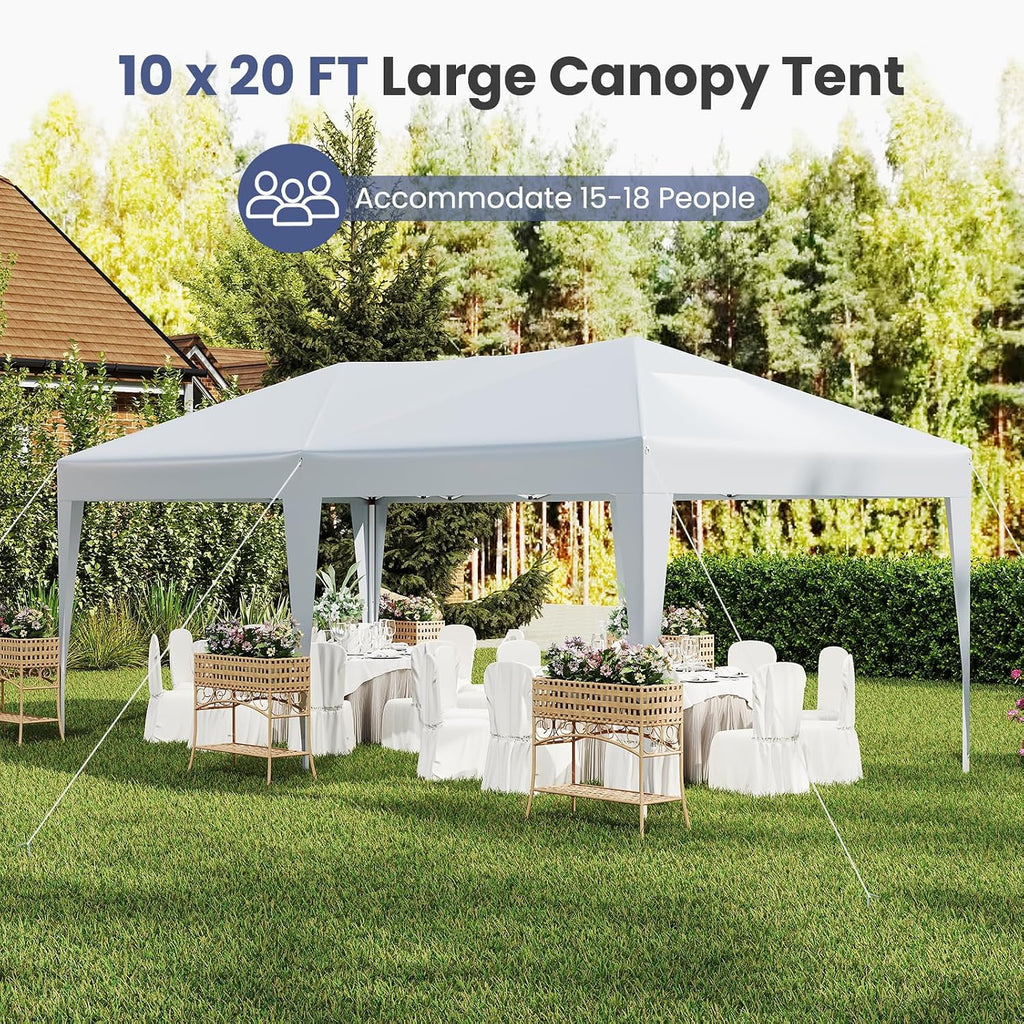 Tangkula 10 x 20 FT Pop Up Canopy, Easy Setup Outdoor Tent Shelter with Carry Bag, 6 Ropes, 12 Stakes, Portable Canopy Tent for Party BBQ Event Wedding