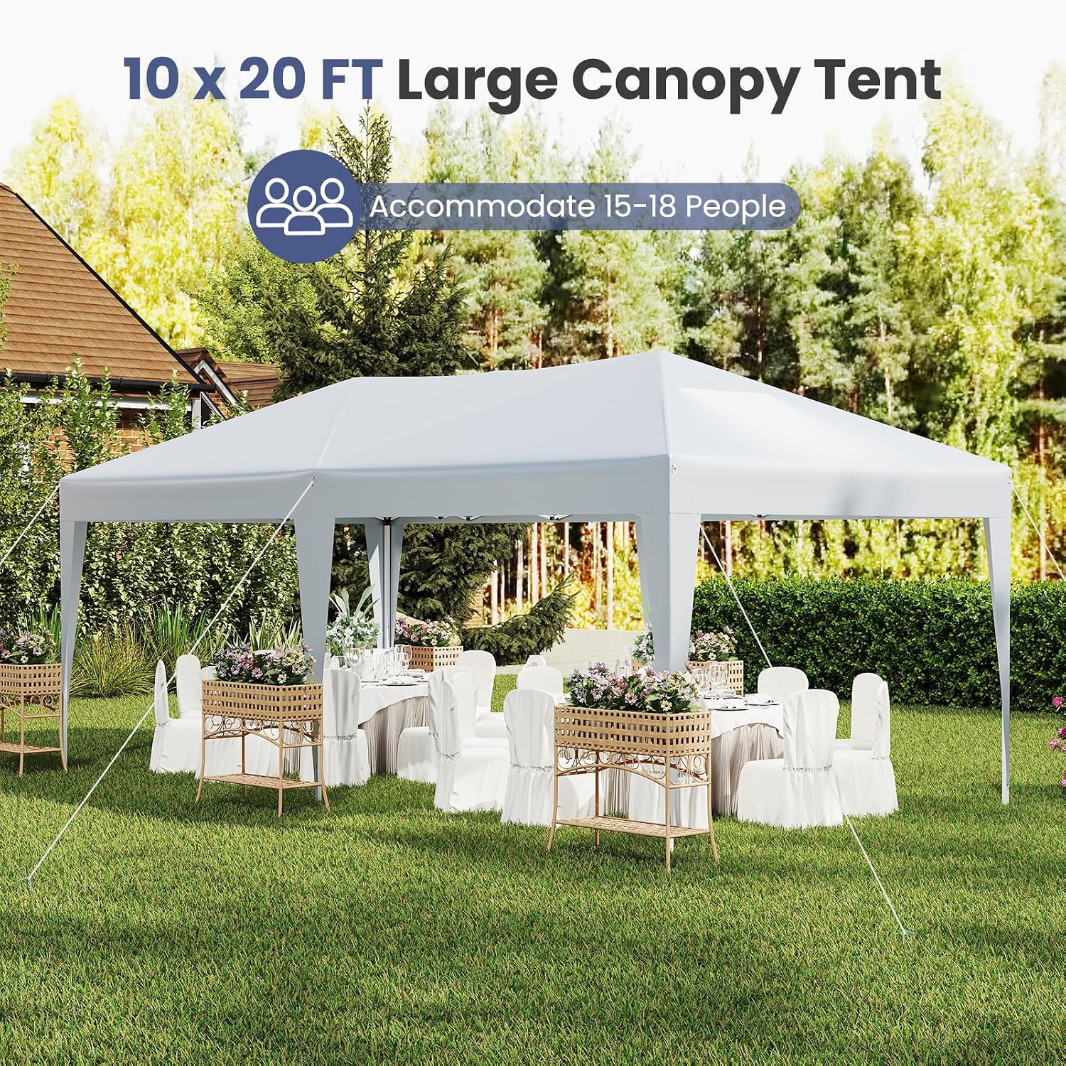 Tangkula 10 x 20 FT Pop Up Canopy, Easy Setup Outdoor Tent Shelter with Carry Bag, 6 Ropes, 12 Stakes, Portable Canopy Tent for Party BBQ Event Wedding