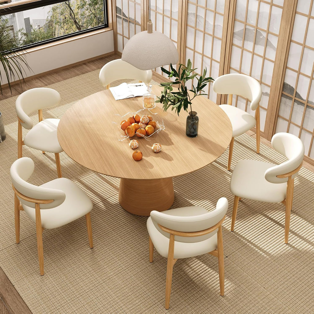 Kitchen Dining Chairs Set of 4 Modern Upholstered Leather Farmhouse Dining Room Chair with Metal Legs, Beige