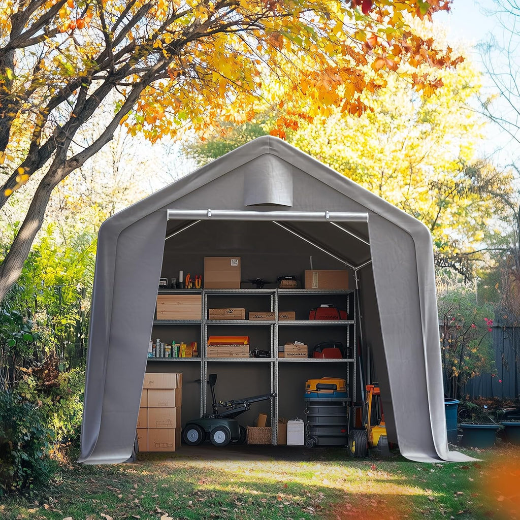 Quictent 8x8FT Outdoor Storage Shed Shelter with Roll-Up Mesh Windows, Heavy Duty Portable Garage for Motorcycle, Bike, Lawn Mower Waterproof Storage Tent with Reinforced Frame,Sliver Gray