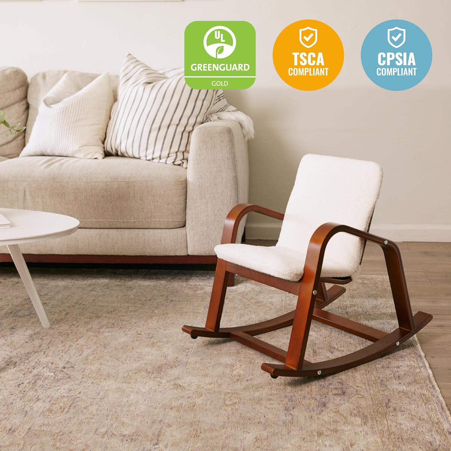 ECR4Kids Bentwood Reading Rocking Chair with Armrests and Cushion, Montessori Furniture, Dark Walnut