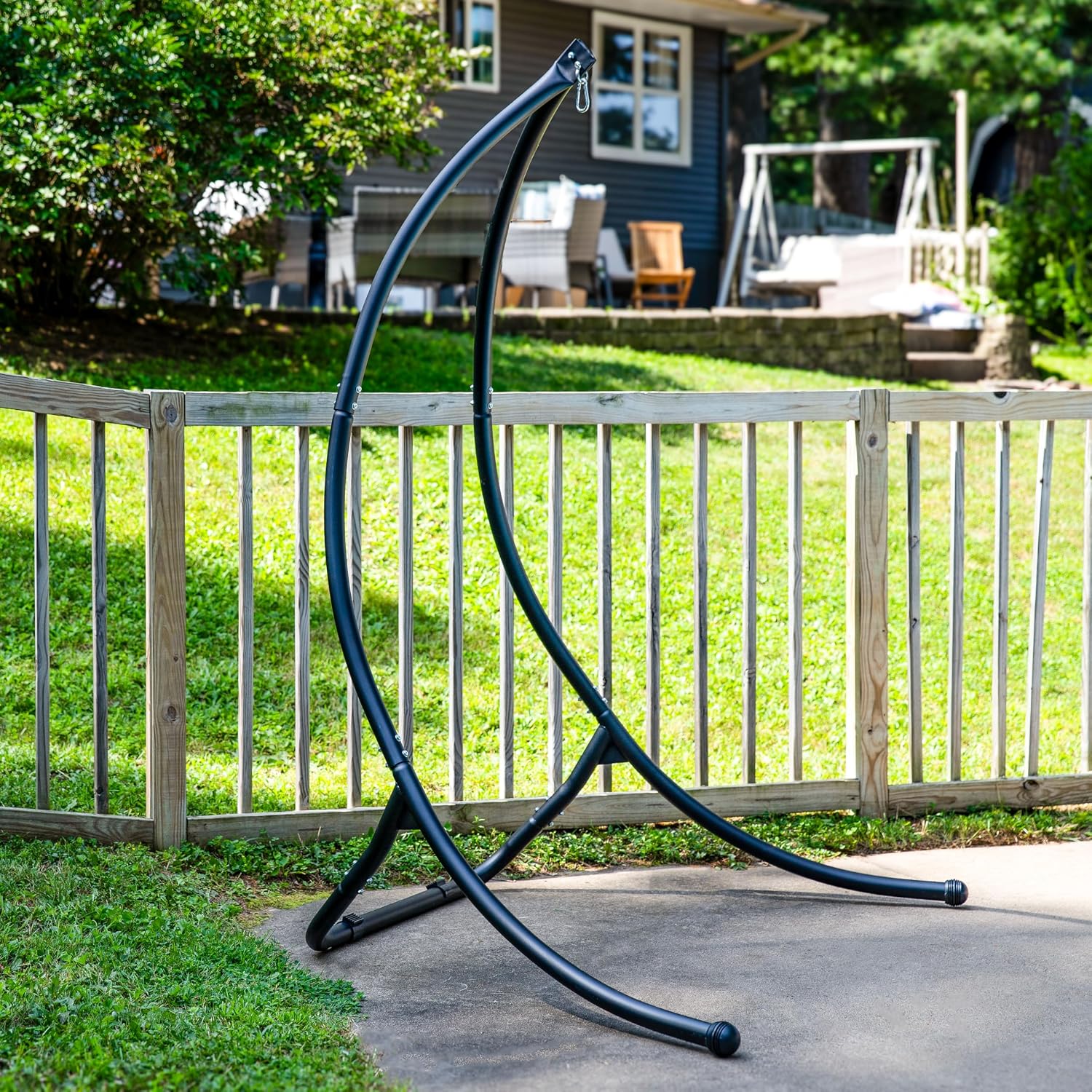 Sunnydaze Outdoor Hammock Chair Stand - Steel Hanging Chair Stand with Curved Legs - Black - 84' H