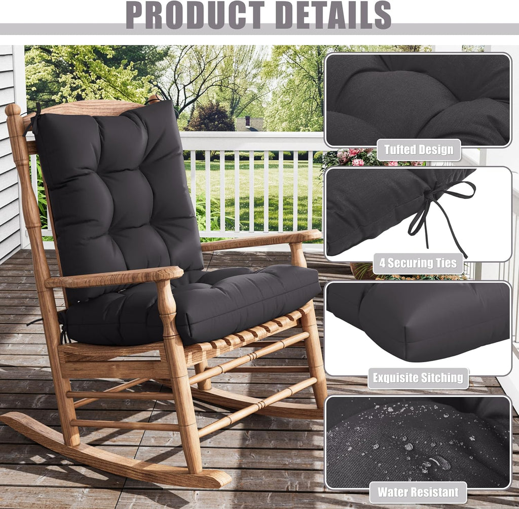 4sets Rocking Chair Cushion Set,Outdoor Patio Chair Cushions,Waterproof and Fade-Resistant Replacement Tufted Pads with Ties for Indoor Outdoor Rocker/Patio/Swing Chair,42 x 21 x 5 Inches