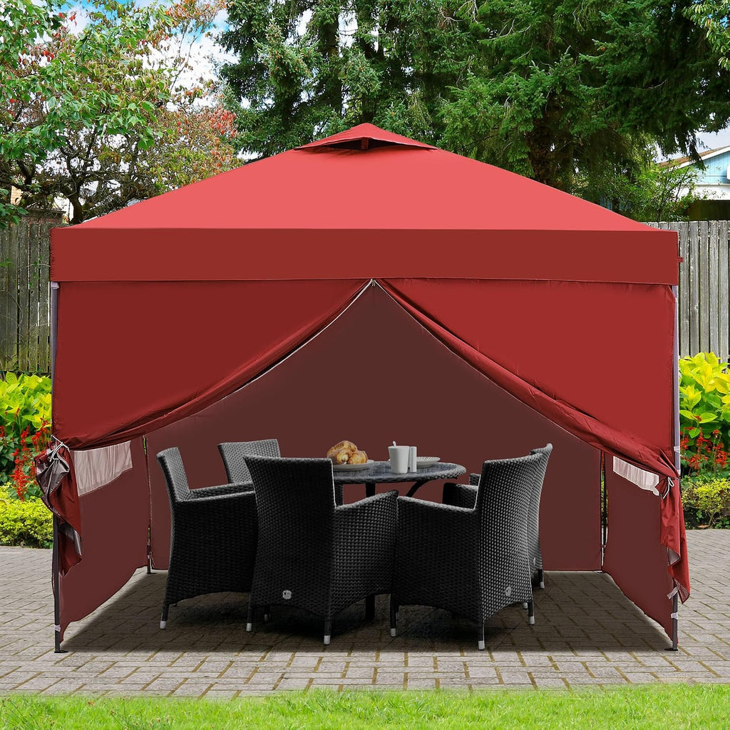 GDY 10x10 Easy Set Up Camping Canopy, Pop Up Tent with 4 Piece Sidewalls, Easy Up Canopy for Events, Parties, Gatherings, Camping, Red.
