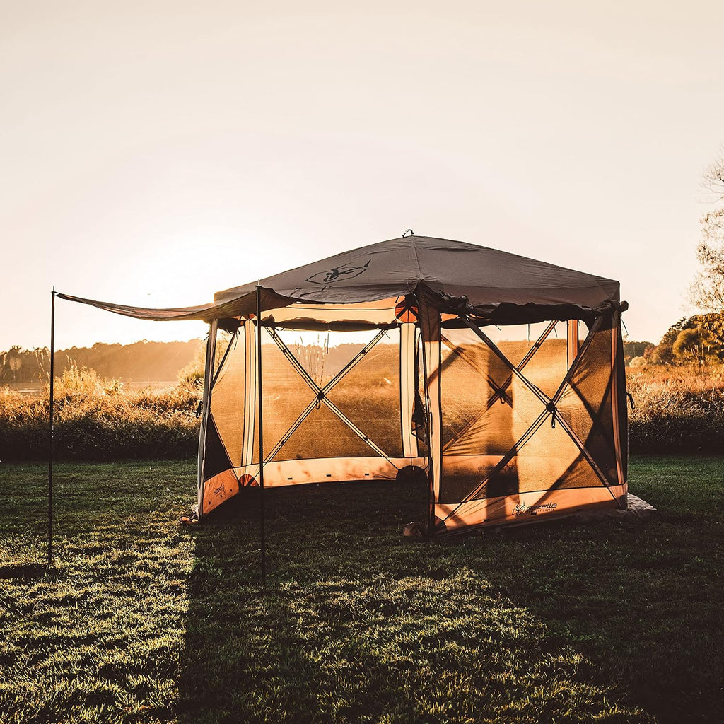Gazelle Tents™, G6 Deluxe 6-Sided Portable Gazebo, Easy Pop-Up Hub Screen Tent, Waterproof, UV Resistant, Attached Wind Panels, 8-Person & Table, Badlands Brown, 86' x 124' x 124', GG610BR