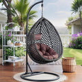 Egg Swing Chair with Stand Outdoor Indoor, Hanging Egg Chair with Cushions and Pillow,300lbs Capacity for Porch, Patio,Garden, Bedroom, Balcony, Black