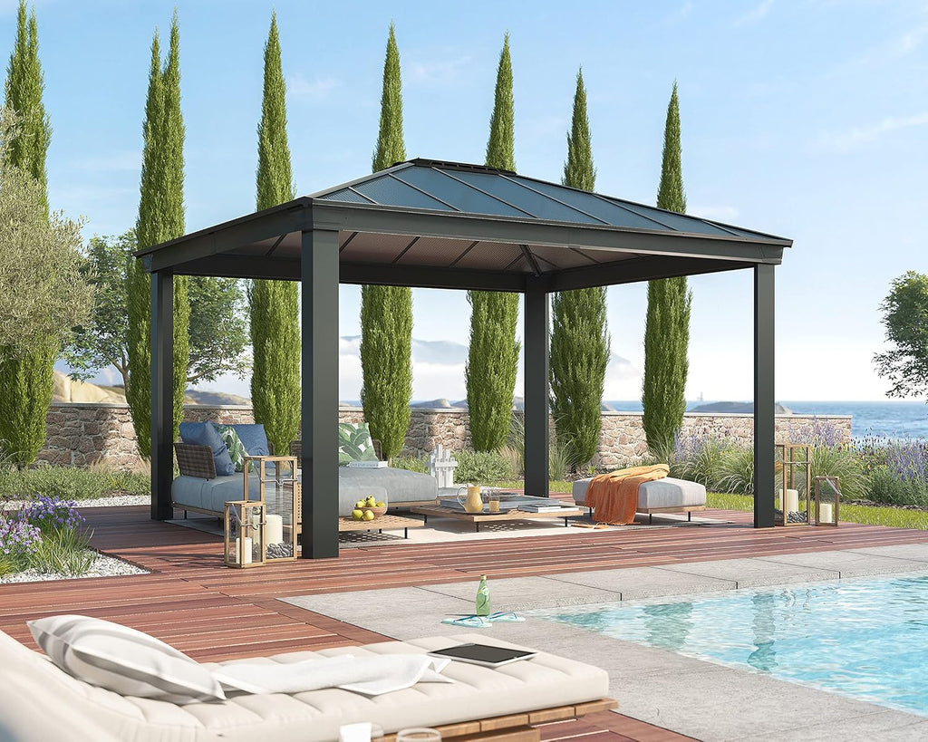 Palram - Canopia Dallas 4300 14x12 Gazebo, Outdoor Patio Canopy with Gray Aluminum Metal Frame, Polycarbonate Roof Panels, UV Protection, Rain Gutters, Vents, Year-Round Use, Easy DIY Outdoor Canopy