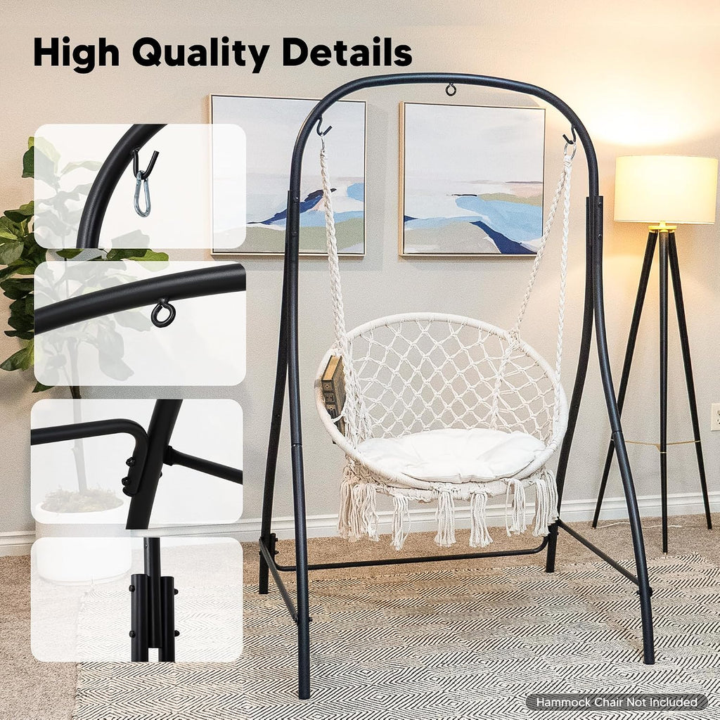 SUNCREAT Hammock Chair Stand, Heavy-Duty Steel Hammock Stand, 400 lbs Capacity, Adjustable Height, Dual-use Swing Stand for Outdoor Indoor, Hammock Chair not Included, Black