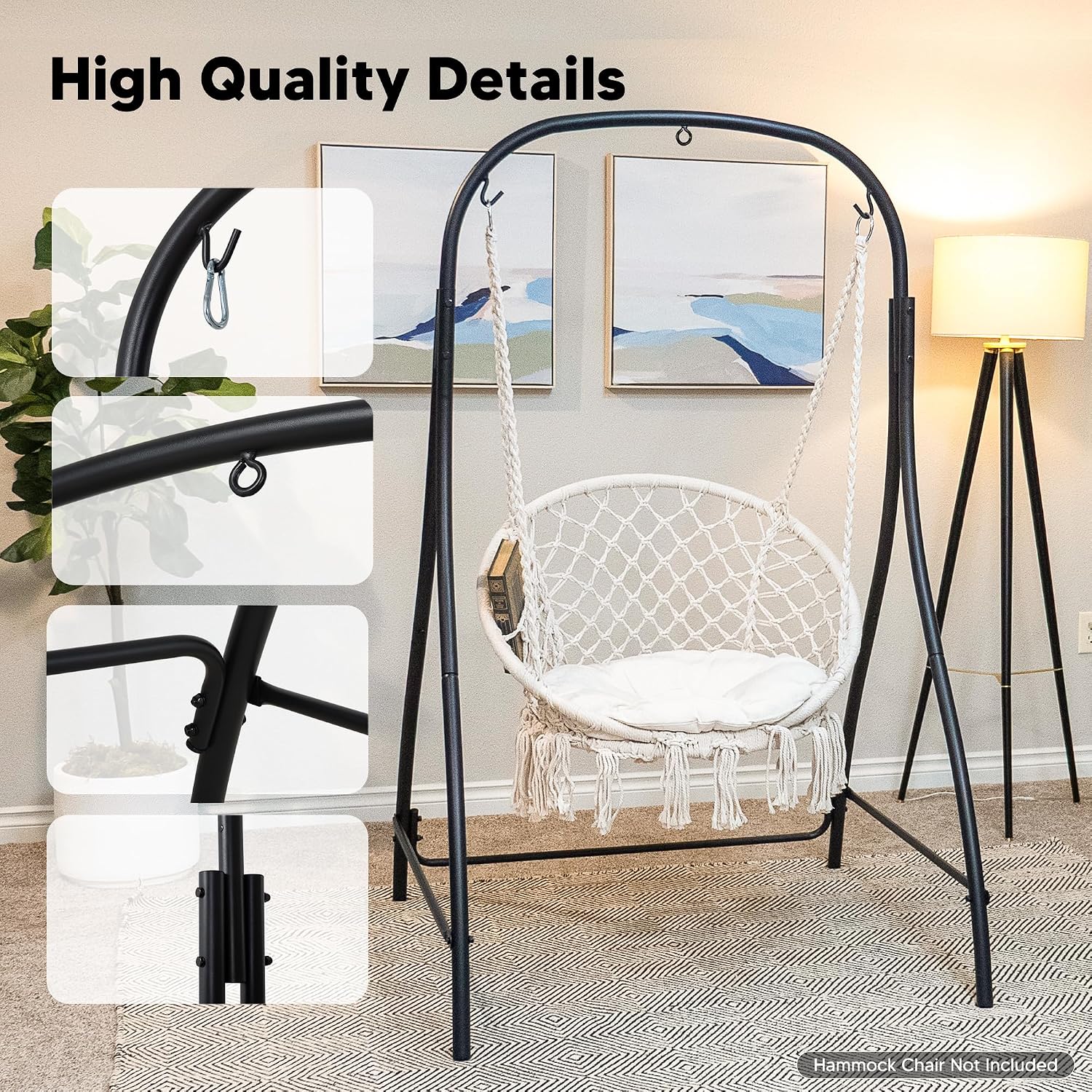 SUNCREAT Hammock Chair Stand, Heavy-Duty Steel Hammock Stand, 400 lbs Capacity, Adjustable Height, Dual-use Swing Stand for Outdoor Indoor, Hammock Chair not Included, Black